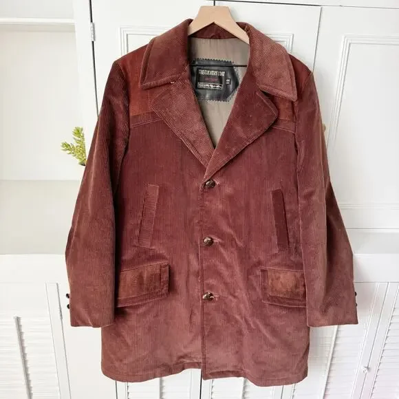 Vintage 70's Sears Men's Brown Corduroy Cotton Wool Country Coat Size 44 - Picture 1 of 8